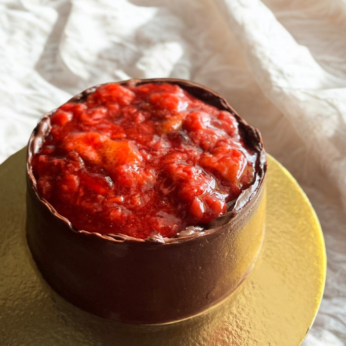 Dark Chocolate Strawberry Compote Celebration Cake