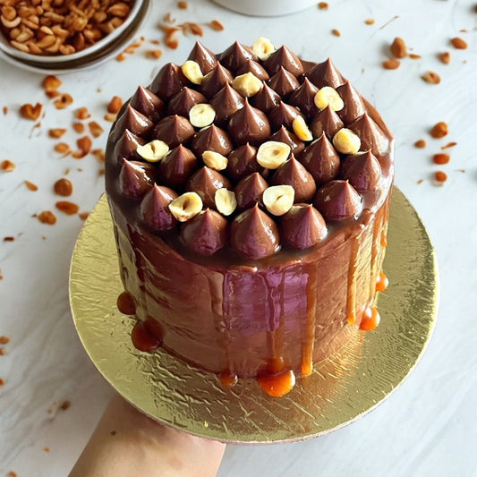 Dark Chocolate, Salted Caramel, Hazelnut Celebration Cake