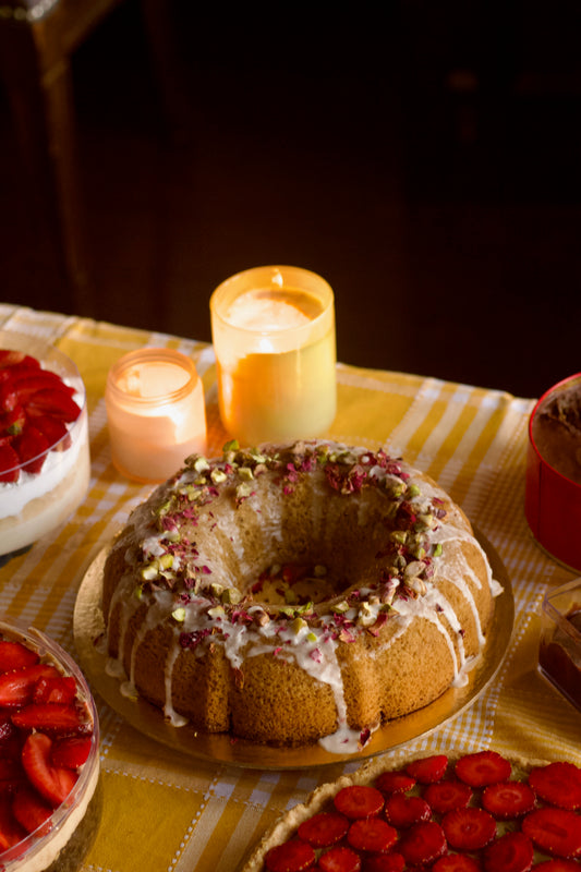 Cardamom Rose Pistachio Bundt Cake (Vegan, Gluten free)